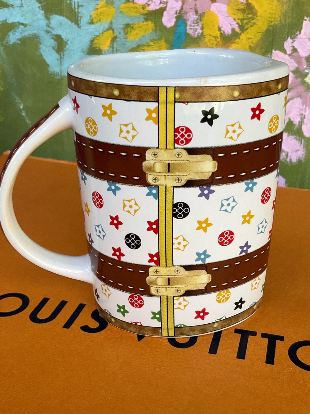 White Mini Coffees Mug Trunk with Multicolor Monogram Print - Picture 10 of 10